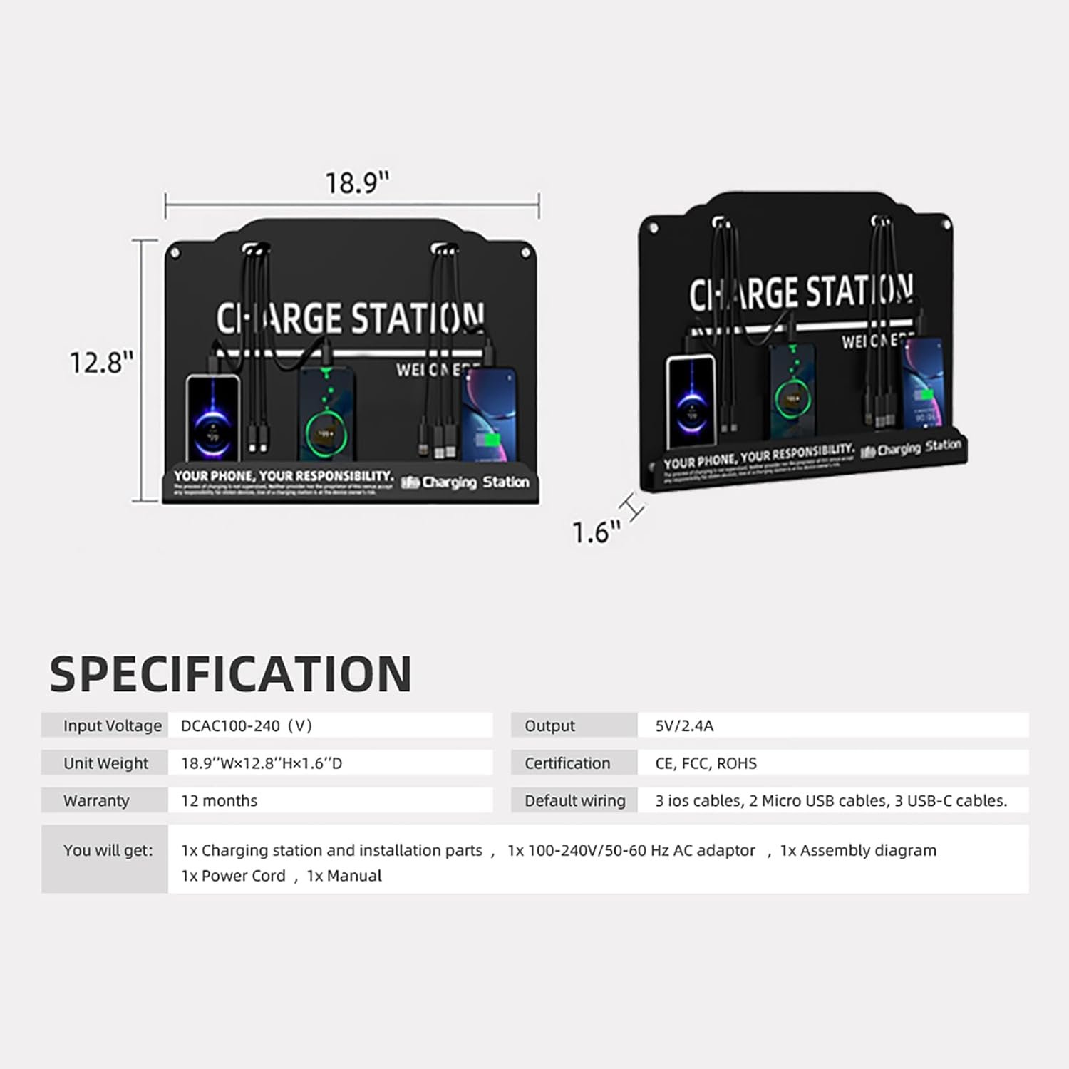 Wall Mounted Cell Phone Charging Station Mobile Phone Charging Station | Fast Charging 8 Device | Compatible with iphone ipad Smartphone Tablets Android Port | Great for Offices Hotel Hospital Airport - Image 9