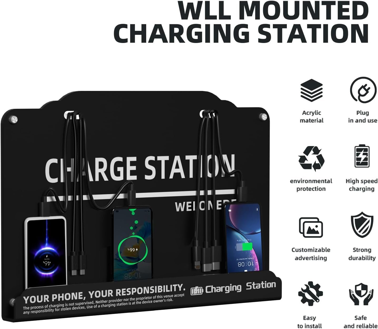 Wall Mounted Cell Phone Charging Station Mobile Phone Charging Station | Fast Charging 8 Device | Compatible with iphone ipad Smartphone Tablets Android Port | Great for Offices Hotel Hospital Airport - Image 8