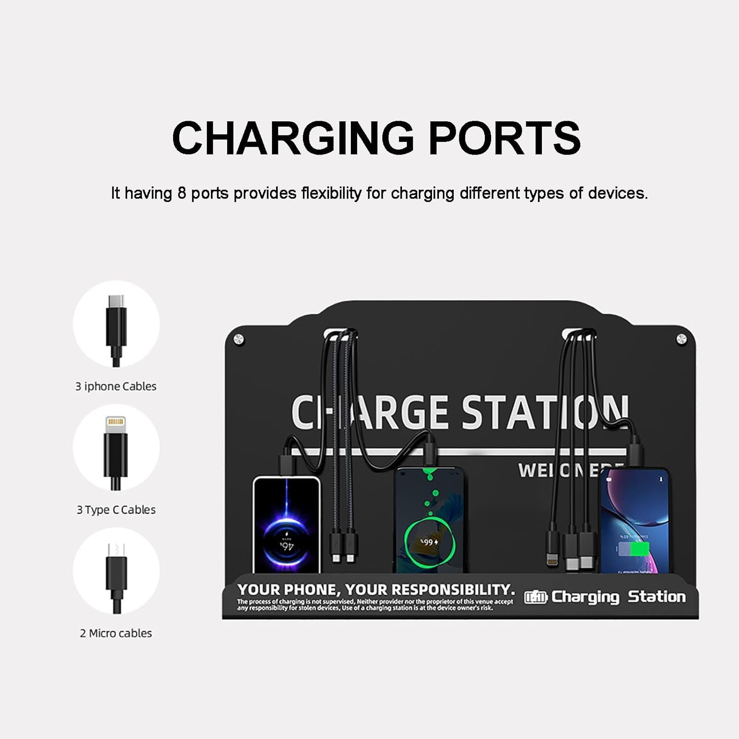 Wall Mounted Cell Phone Charging Station Mobile Phone Charging Station | Fast Charging 8 Device | Compatible with iphone ipad Smartphone Tablets Android Port | Great for Offices Hotel Hospital Airport - Image 7