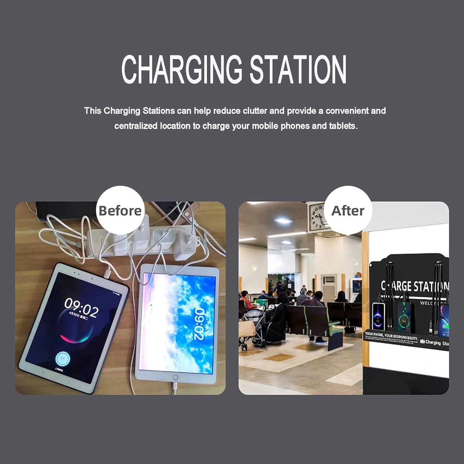 Wall Mounted Cell Phone Charging Station Mobile Phone Charging Station | Fast Charging 8 Device | Compatible with iphone ipad Smartphone Tablets Android Port | Great for Offices Hotel Hospital Airport - Image 6
