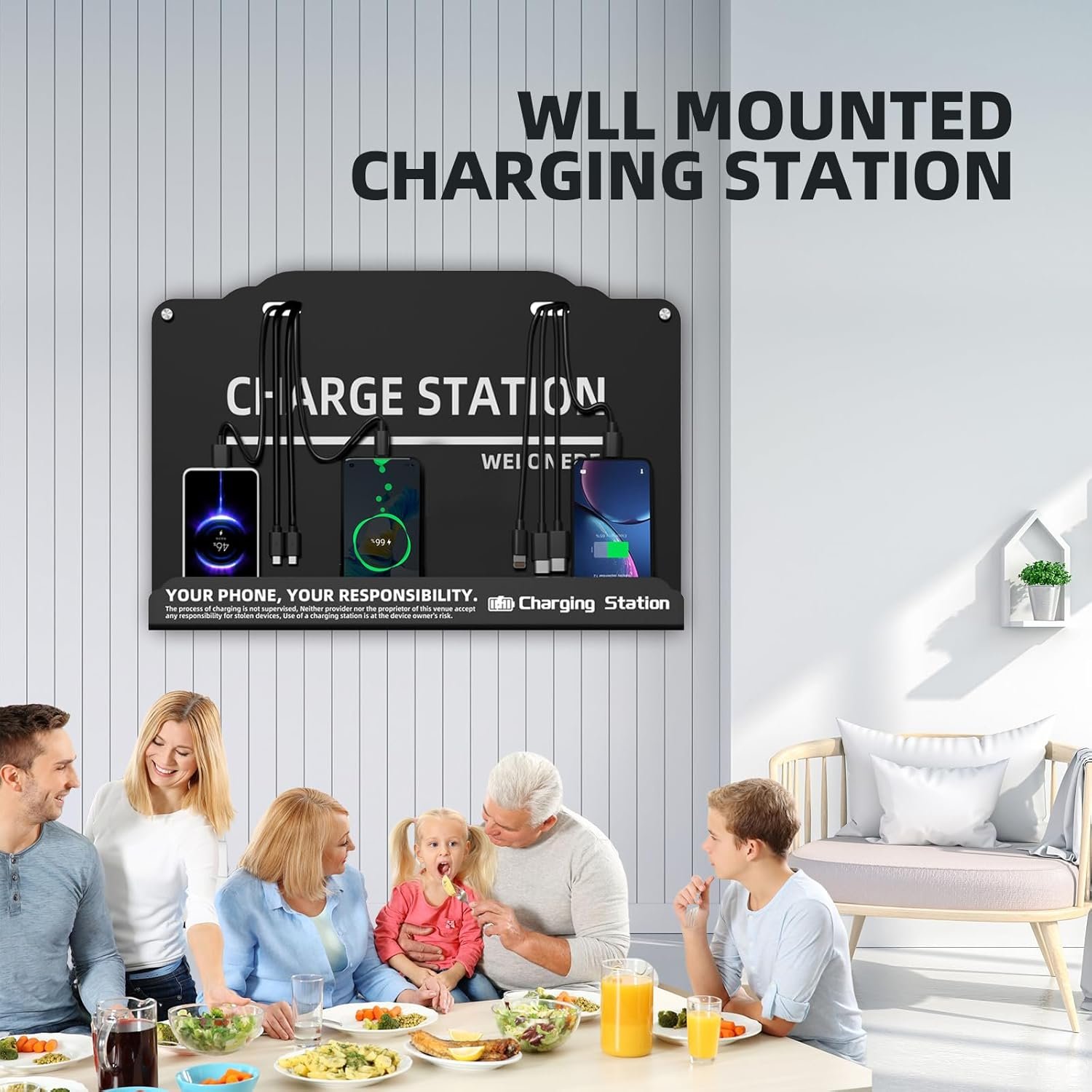 Wall Mounted Cell Phone Charging Station Mobile Phone Charging Station | Fast Charging 8 Device | Compatible with iphone ipad Smartphone Tablets Android Port | Great for Offices Hotel Hospital Airport - Image 4